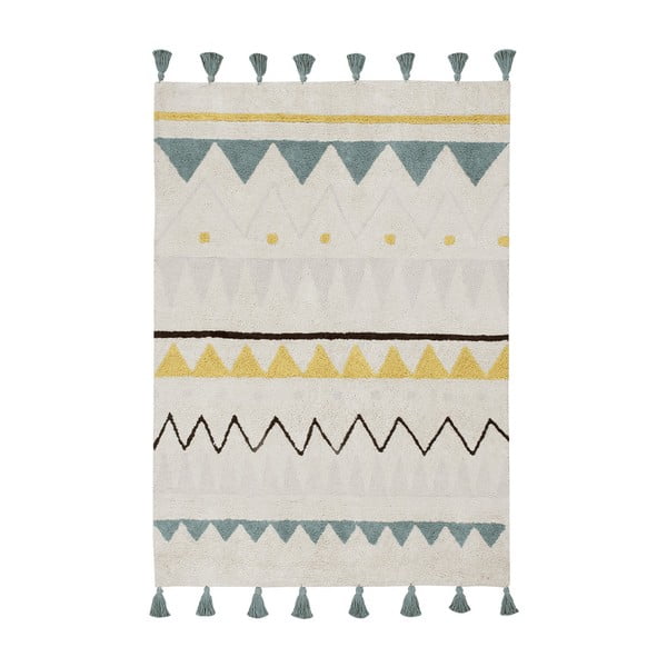 Kremowy bawełniany dywan dziecięcy tkany ręcznie odpowiedni do prania 120x160 cm Azteca Vintage Blue – Lorena Canals