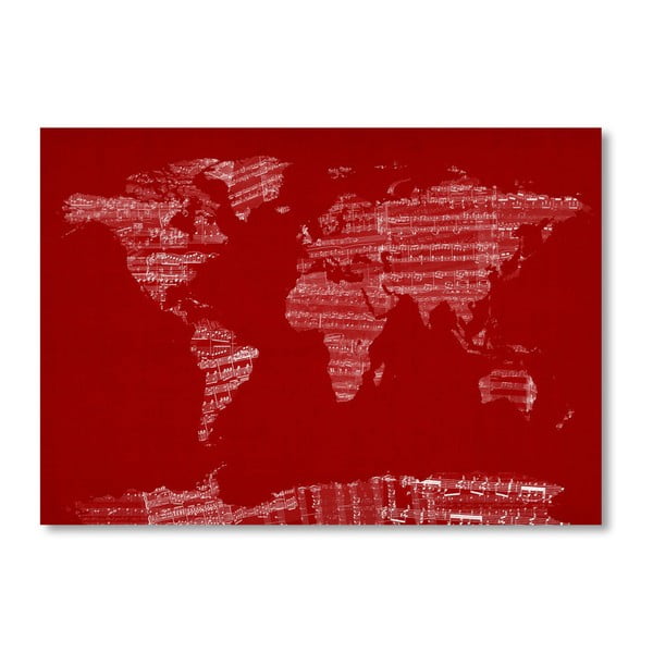 Czerwony plakat z mapą świata Americanflat Earth, 60x42 cm