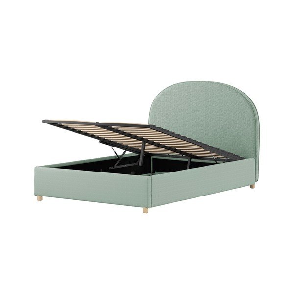 Zielone tapicerowane łóżko dwuosobowe ze schowkiem i stelażem 140x200 cm Moon – Vipack-image-4