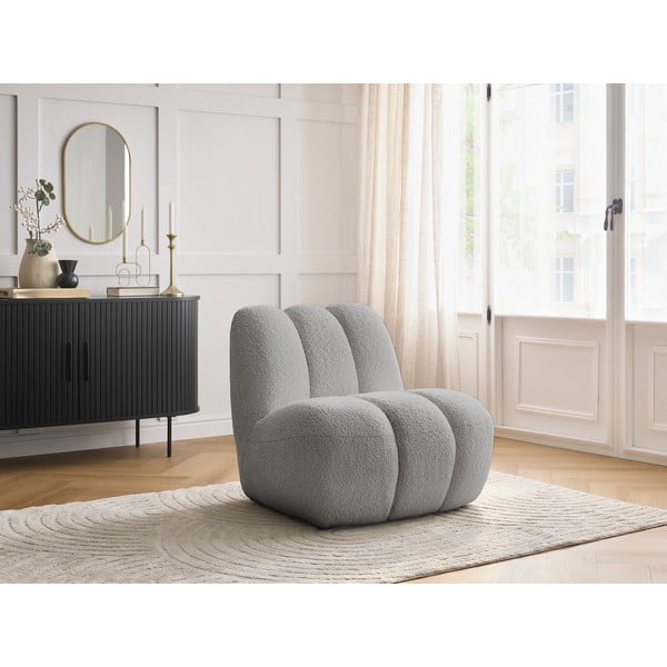 Jasnoszary fotel z materiału bouclé Janissaire – Bobochic Paris-image-1