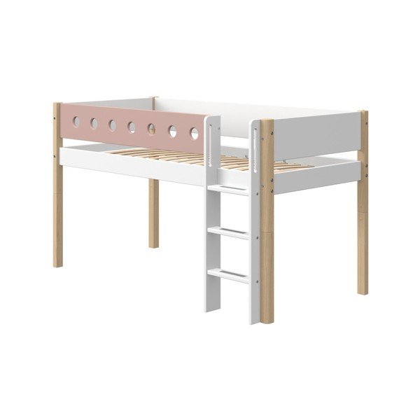 Różowo-białe dziecięce łóżko z nogami z drewna brzozowego Flexa White, wys. 120 cm