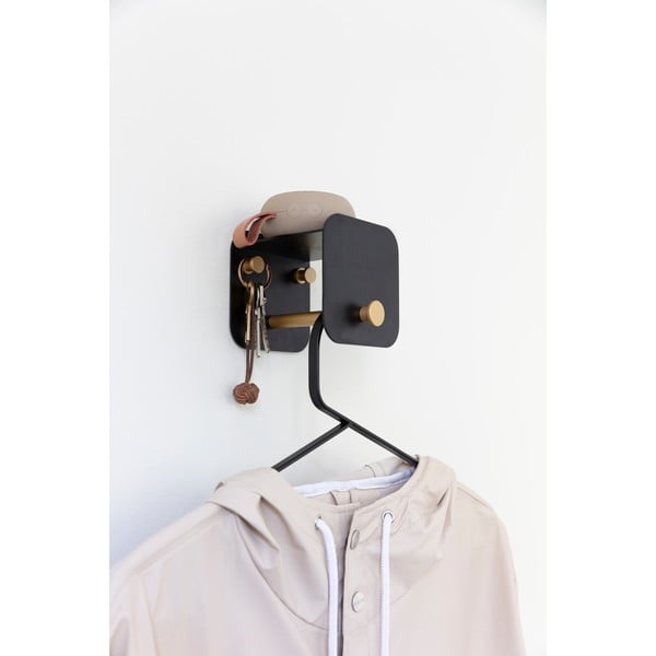 Czarny metalowy wieszak ścienny z półką Hang in There – UMAGE-image-1