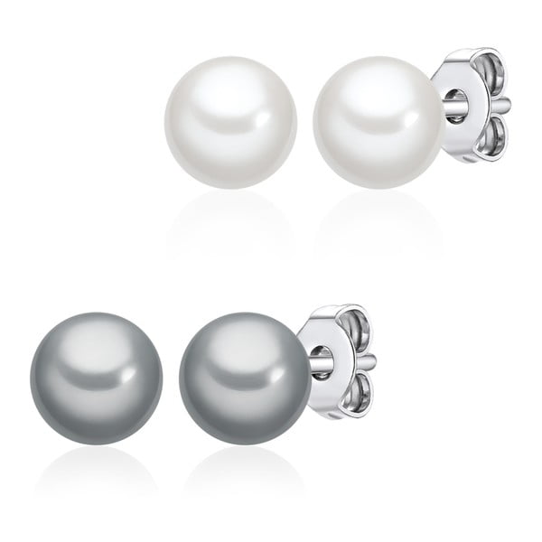 Zestaw 2 par kolczyków z białą i jasnoszarą perłą Perldesse Muschel, ⌀ 0 6 cm