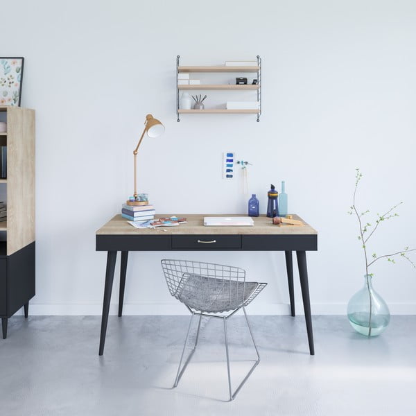 Czarne biurko z blatem w dekorze dębu 134x59 cm – TemaHome -image-1