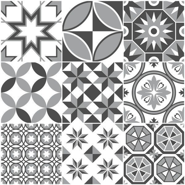 Zestaw 9 naklejek ściennych Ambiance Wall Decal Tiles Azulejos Shades of Gray Sotchi, 15x15 cm-image-1