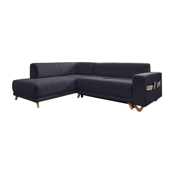 Antracytowy rozkładany/ze schowkiem narożnik (lewostronny/w kształcie litery L) Classy Sophie – Miuform