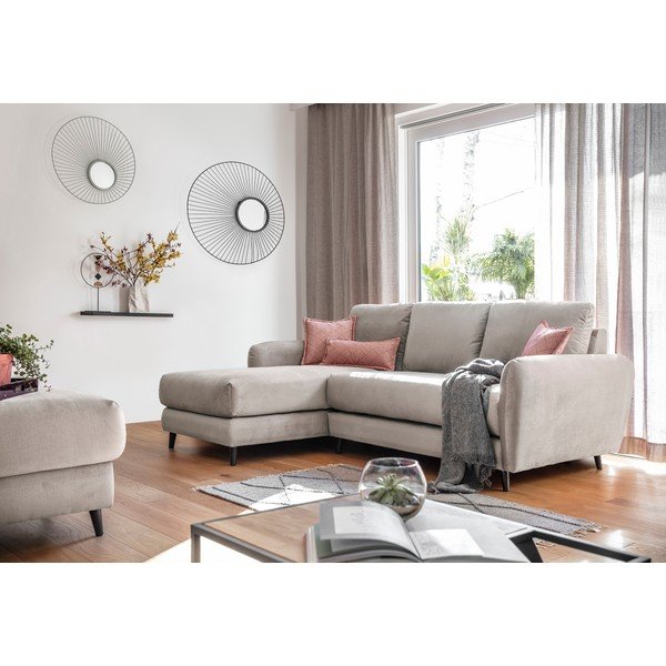 Beżowy aksamitny narożnik z podnóżkiem Miuform Cosy Claire, lewostronny-image-4