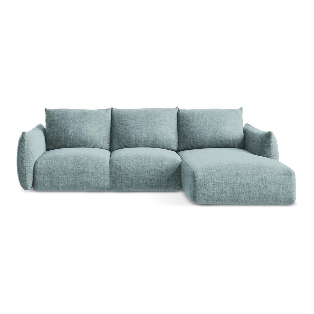 Niebieski rozkładany narożnik (prawostronny/z szezlongiem) Leila – Makamii