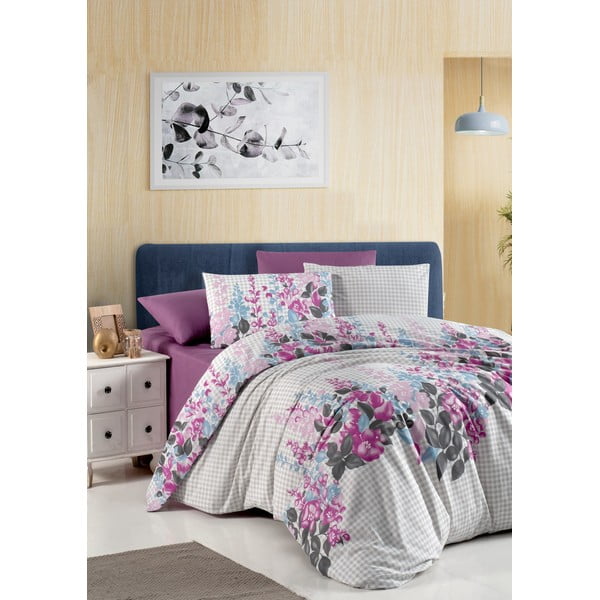 Fioletowo-szara pościel dwuosobowa z bawełny renforcé 200x200 cm Neva – Mijolnir