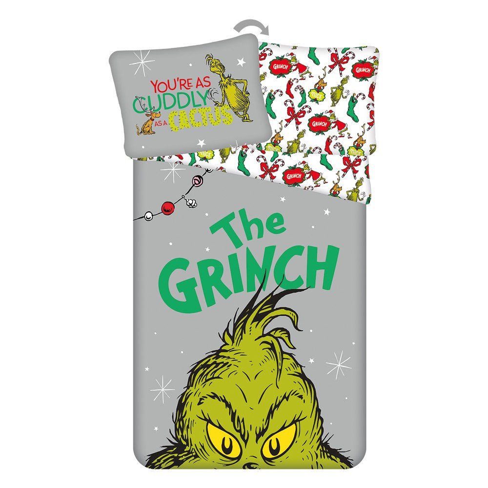 Zielona/szara bawełniana pościel dziecięca jednoosobowa 200x140 cm Grinch – Jerry Fabrics