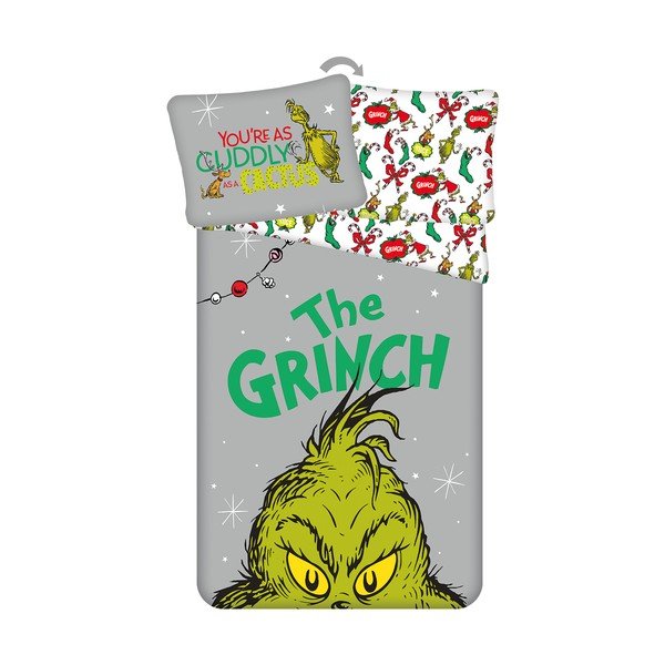Zielona/szara bawełniana pościel dziecięca jednoosobowa 200x140 cm Grinch – Jerry Fabrics