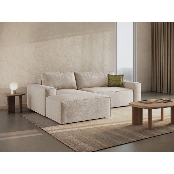 Beżowy rozkładany narożnik z materiału bouclé (lewostronny) Jodie – Micadoni Home-image-1