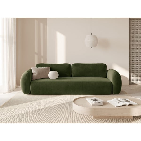 Zielona aksamitna rozkładana/ze schowkiem sofa 262 cm Tonale – Cosmopolitan Design-image-1