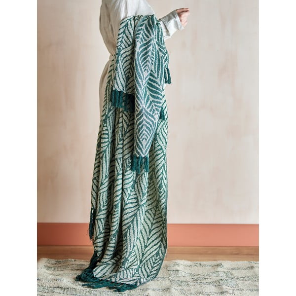 Zielono-beżowy koc z bawełny z recyklingu 130x160 cm Ugento – Bloomingville-image-1