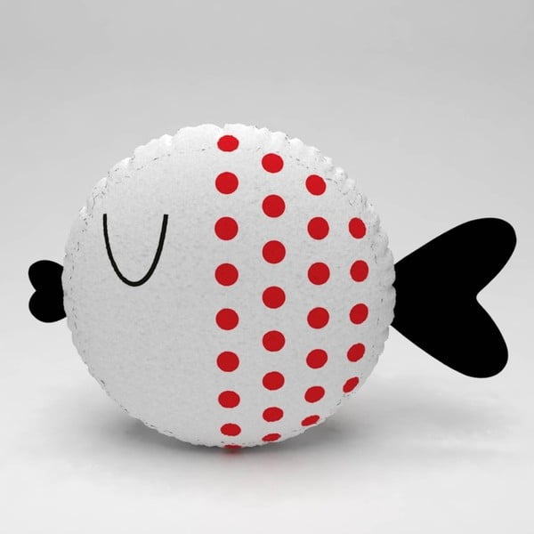 Biała poduszka z czerwonymi kropkami Fishie, ⌀ 32 cm