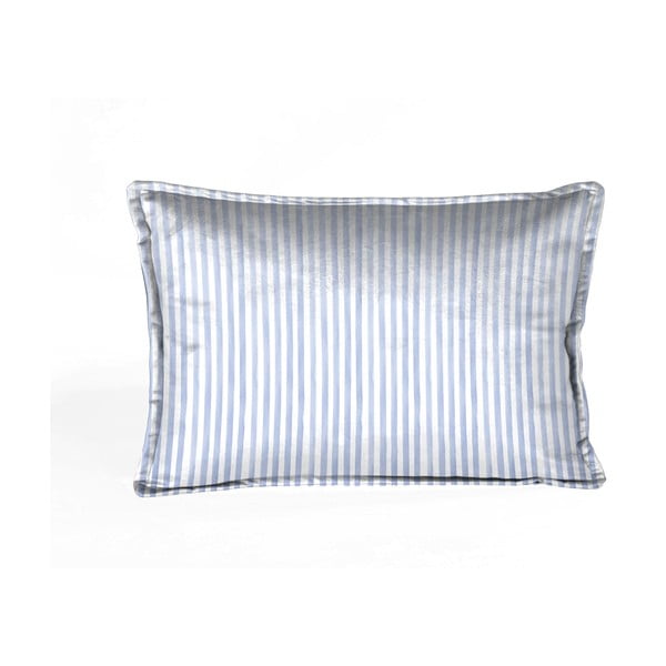 Biała aksamitna poduszka w niebieskie paski Velvet Atelier Pajamas, 50x35 cm