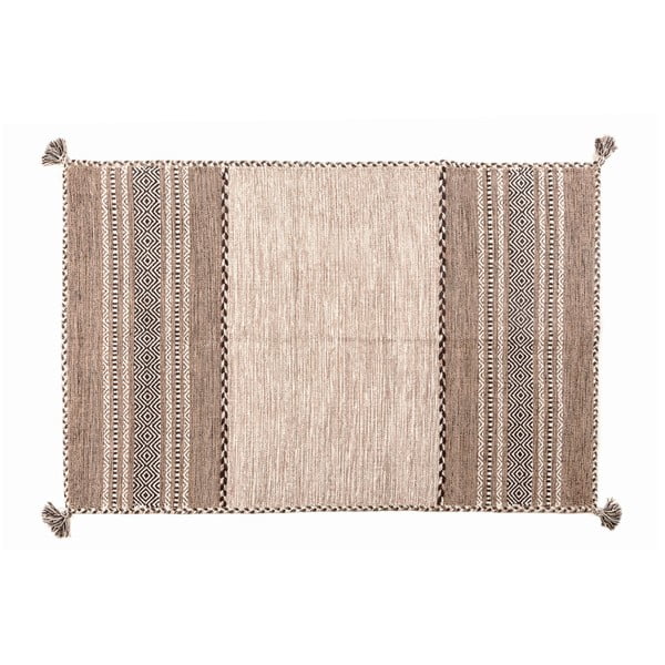Beżowo-brązowy dywan ręcznie tkany Navaei & Co Kilim Tribal 305, 150x90 cm