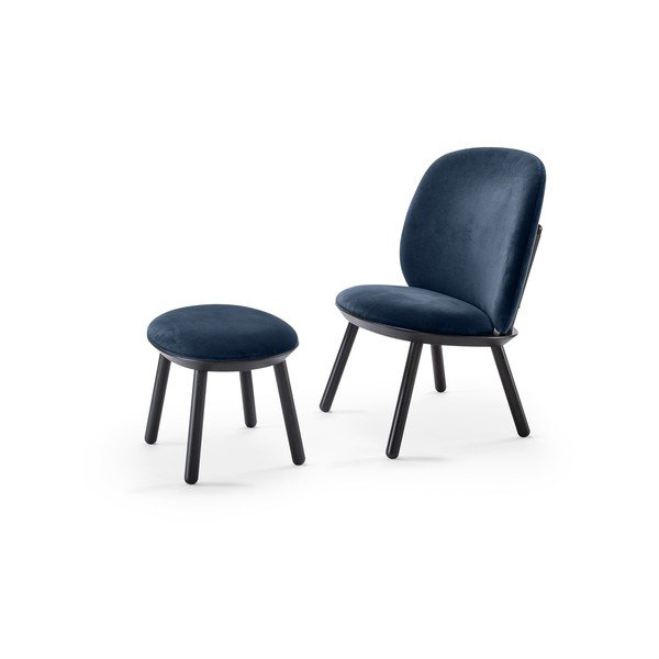 Niebiesko-czarny aksamitny podnóżek EMKO Naïve-image-3