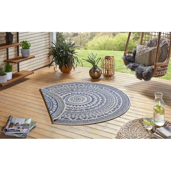 Niebiesko-kremowy dywan odpowiedni na zewnątrz NORTHRUGS Coron, ø 140 cm-image-3
