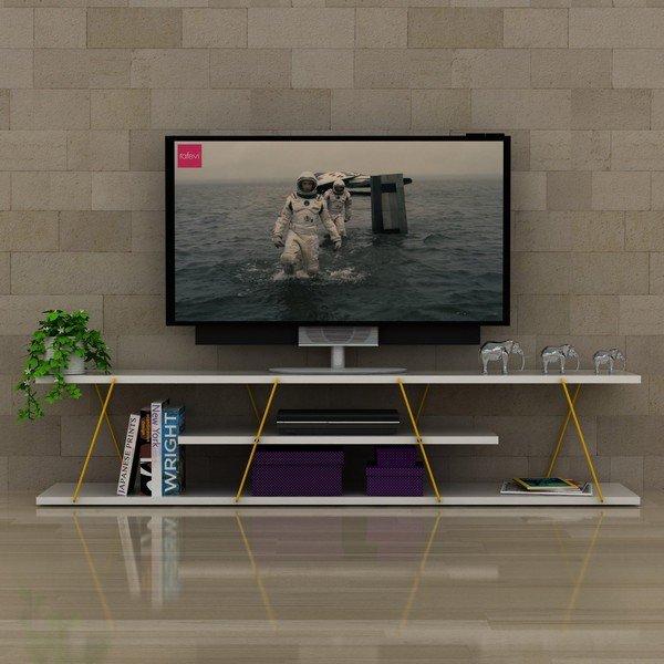 Biała szafka pod TV z żółtymi elementami Rafevi Tars-image-1