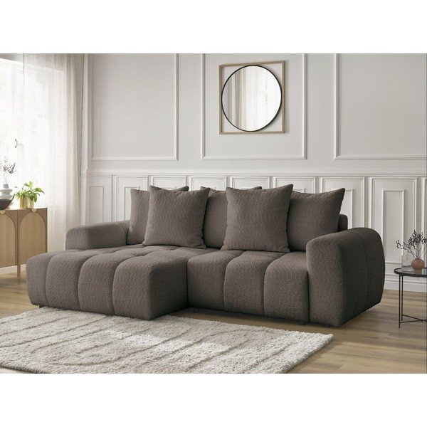 Brązowy rozkładany narożnik z materiału bouclé ze schowkiem (lewostronny/z szezlongiem) Roxelane – Bobochic Paris-image-3