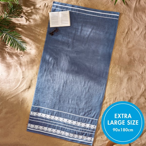 Niebieski bawełniany ręcznik plażowy 90x180 cm Anchors – Catherine Lansfield-image-4