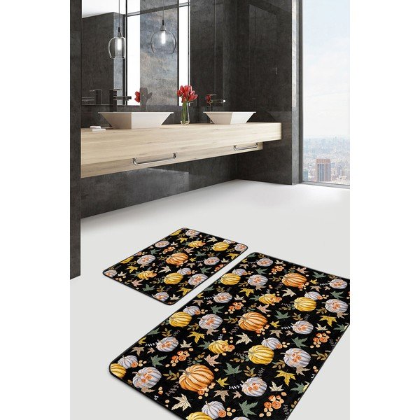 Czarno-pomarańczowe dywaniki łazienkowe zestaw 2 szt. 60x100 cm – Mila Home-image-1