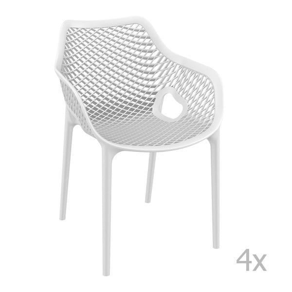 Zestaw 4 białych krzeseł ogrodowych z podłokietnikami Resol Grid