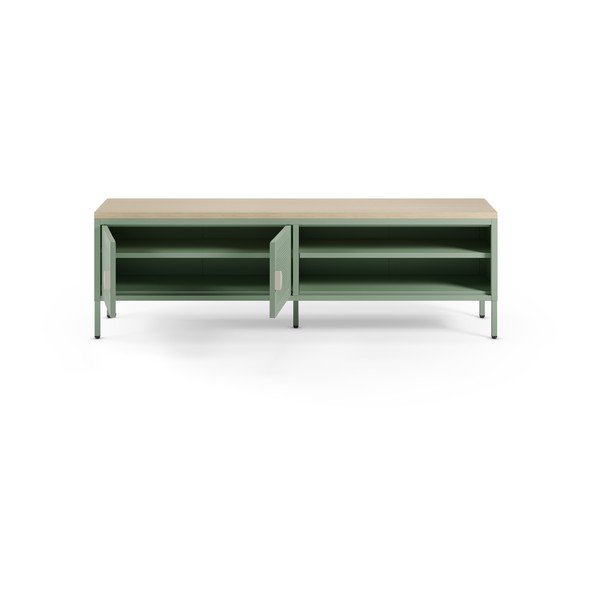 Miętowa/w naturalnym kolorze metalowa szafka pod TV 160x50x35 cm Sayla – Marckeric-image-2