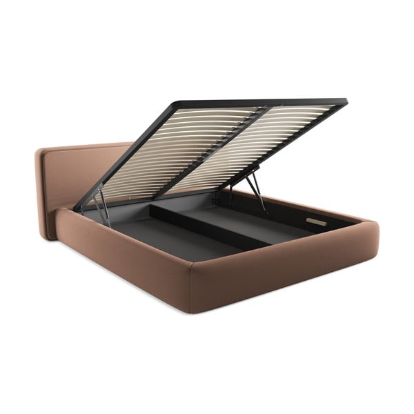 Jasnoróżowe tapicerowane łóżko dwuosobowe ze schowkiem i stelażem 180x200 cm Kiana – Makamii-image-3