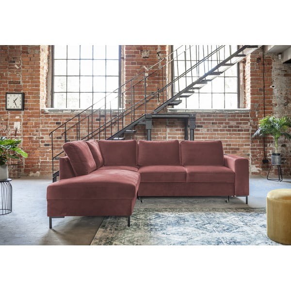 Różowy aksamitny rozkładany narożnik (lewostronny) Lofty Lilly – Miuform-image-3