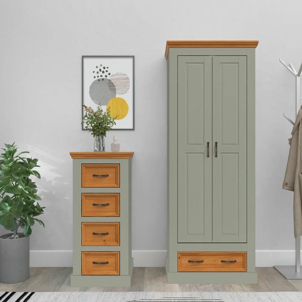 Zielona/w jasnym naturalnym kolorze szafa z litego drewna sosnowego 70x185x40 cm Selma – Støraa-image-1