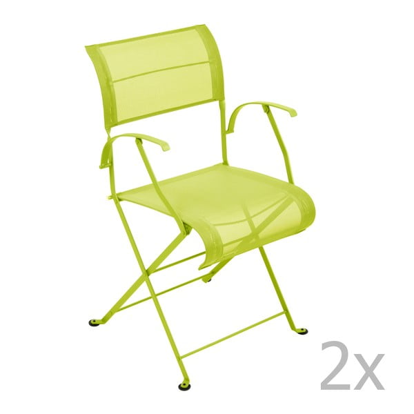 Zestaw 2 limonkowych krzeseł składanych z podłokietnikami Fermob Dune