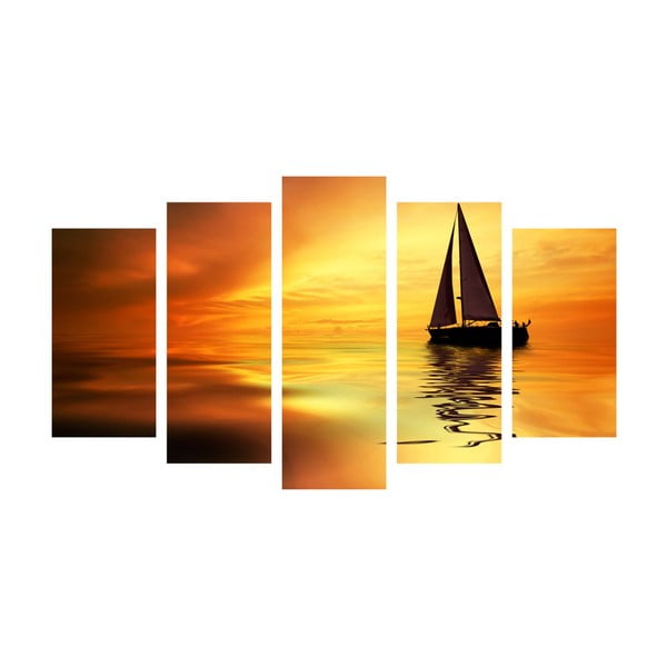 5-częściowy obraz Boat in Sunset, 60x100 cm