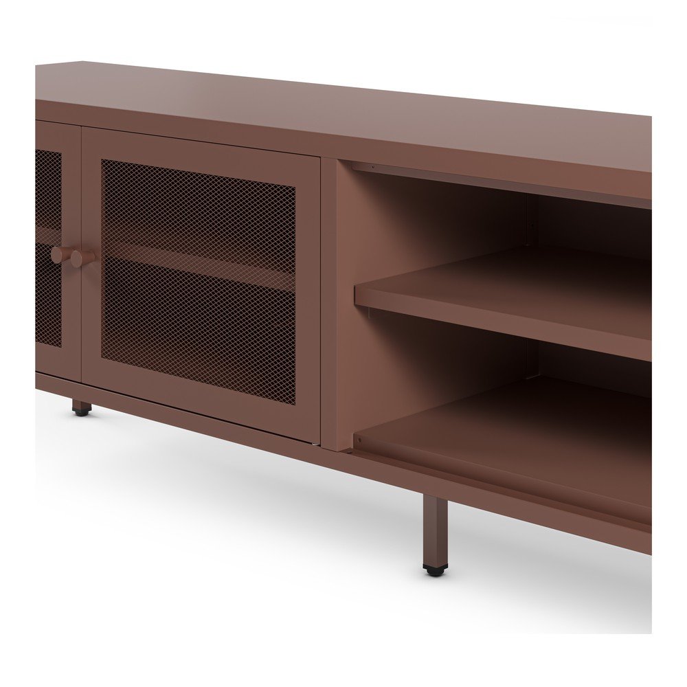 Bordowa metalowa szafka pod TV 160x50x35 cm Fayna – Marckeric (zdjęcie 6)