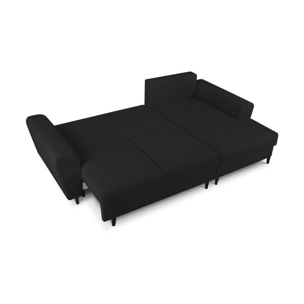 Czarny rozkładany narożnik ze schowkiem z materiału bouclé (prawostronny/z szezlongiem) Kyoto – Cosmopolitan Design-image-2