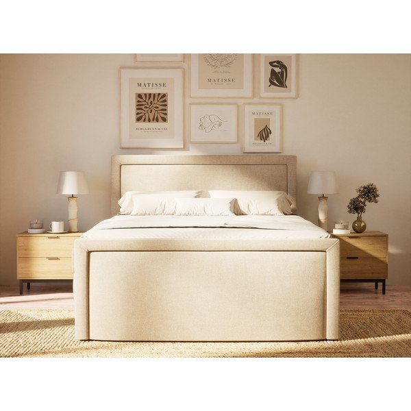 Beżowe łóżko kontynentalne ze schowkiem 160x200 cm Fresco – Maison de Rêve-image-4