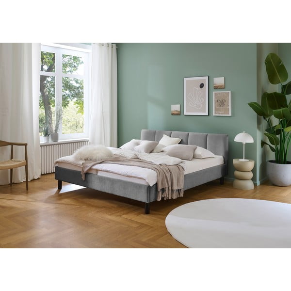 Szare tapicerowane łóżko dwuosobowe bez stelaża 180x200 cm Joker – Meise Möbel-image-1