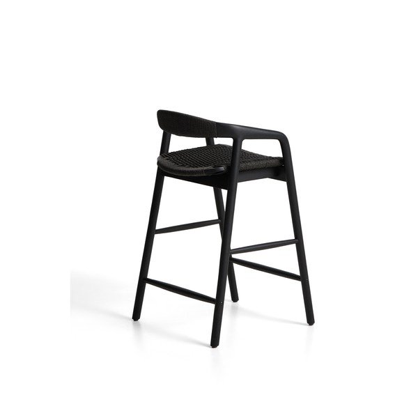 Czarny hoker z podłokietnikami z litego drewna dębowego (wysokość siedziska 65 cm) Derile – Kave Home-image-3