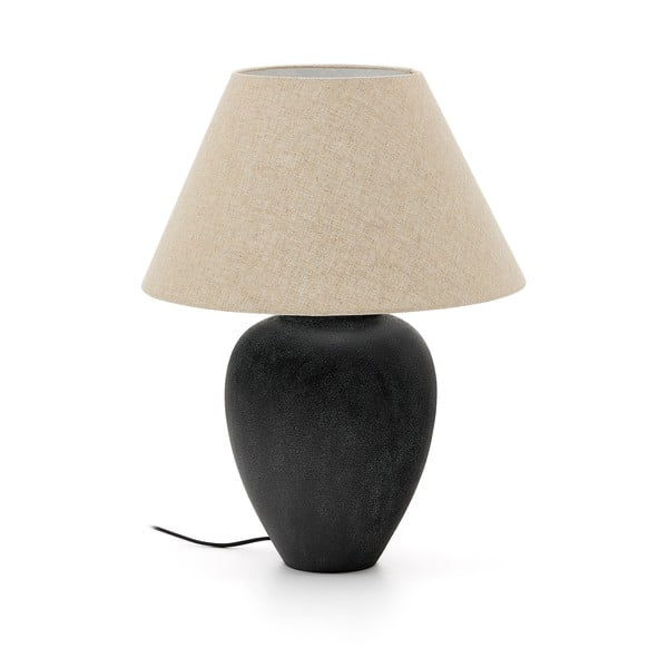 Czarno-beżowa lampa stołowa z tekstylnym kloszem (wysokość 60 cm) Mercadal – Kave Home