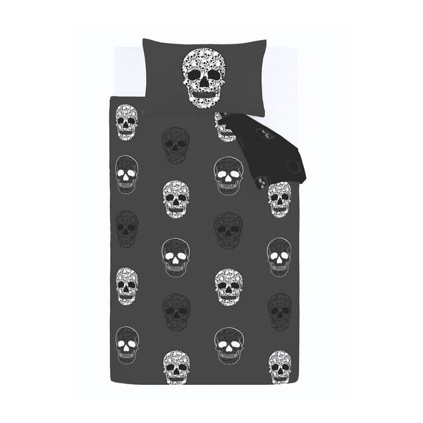 Ciemnoszara pościel dziecięca jednoosobowa 135x200 cm Skulls – Catherine Lansfield