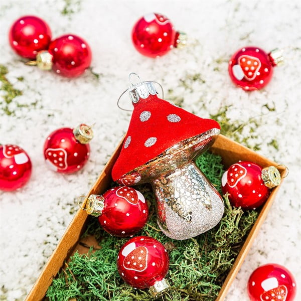 Szklane bombki wykonane ręcznie zestaw 12 szt. ø 3 cm Mushroom Mini – Sass & Belle-image-2