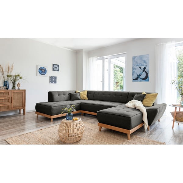 Ciemnoszara rozkładana sofa w kształcie litery "U" Miuform Dazzling Daisy, lewostronna-image-4