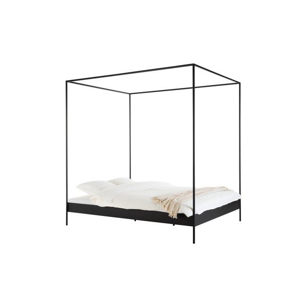 Czarne stalowe łóżko dwuosobowe bez zagłówka/z baldachimem ze stelażem 180x200 cm Eton – noo.ma
