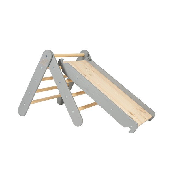 Szara drabinka pikler z litego drewna sosnowego 46x87x60 cm Montessori – Meowbaby