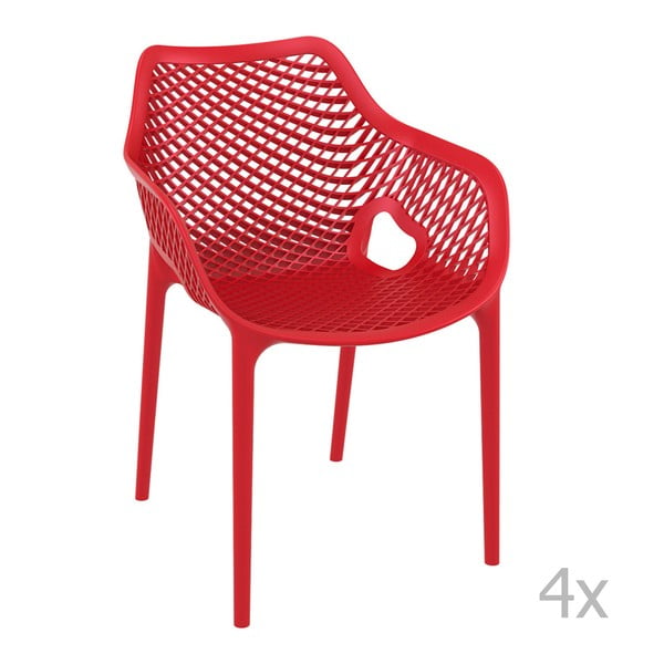 Zestaw 4 czerwonych krzeseł ogrodowych z podłokietnikami Resol Grid