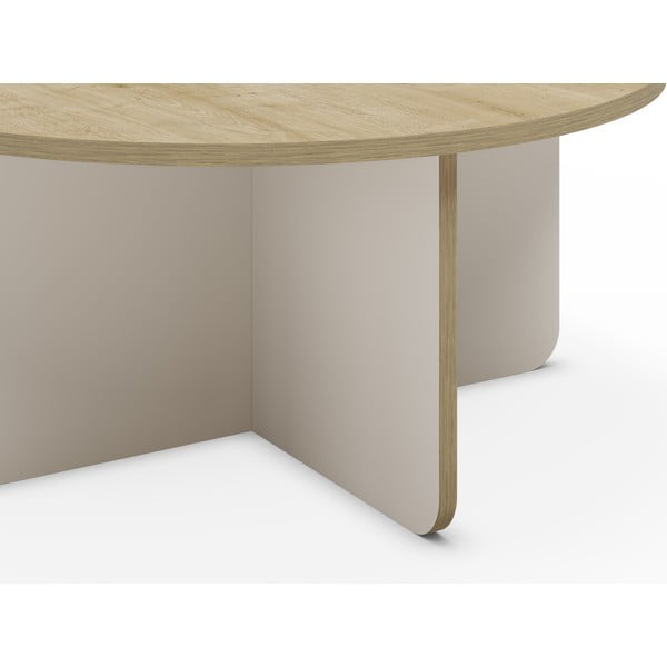 Kremowy/w naturalnym kolorze okrągły stolik z blatem w dekorze dębu ø 80 cm Hillary – Marckeric-image-3