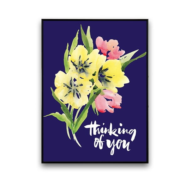 Plakat z kwiatami Thinking Of You, niebieskie tło, 30 x 40 cm