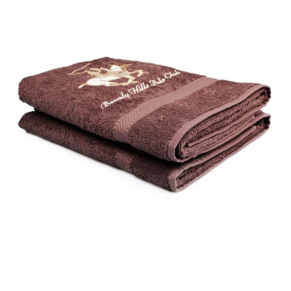 Zestaw 2 brązowych ręczników Beverly Hills Polo Club Brilliant, 60x110 cm