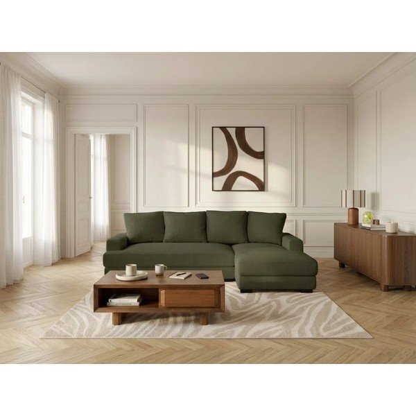 Zielony sztruksowy rozkładany/ze schowkiem narożnik (prawostronny/z szezlongiem) Campi – Bobochic Paris-image-1